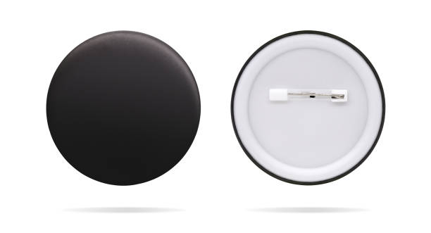 istock Front and back clip badge on isolated background with clipping path. Blank round pin template for montage or your design. 936782044