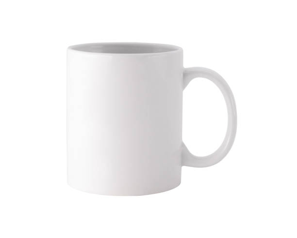 white mug on isolated background with clipping path. blank drink cup for your design. - mug shot imagens e fotografias de stock