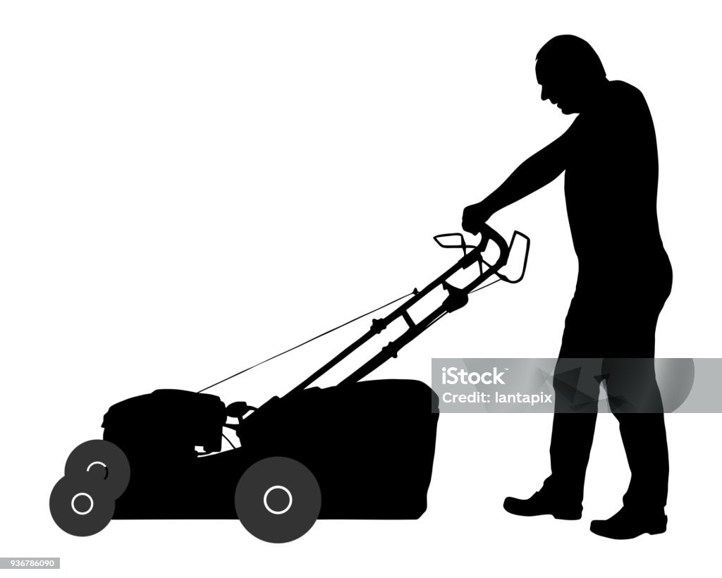 Man with lawn-mower Adult stock vector