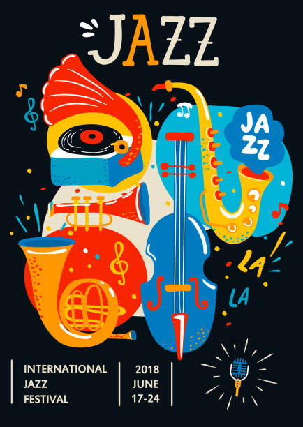 ilustraciones, imágenes clip art, dibujos animados e iconos de stock de cartel de jazz. - jazz