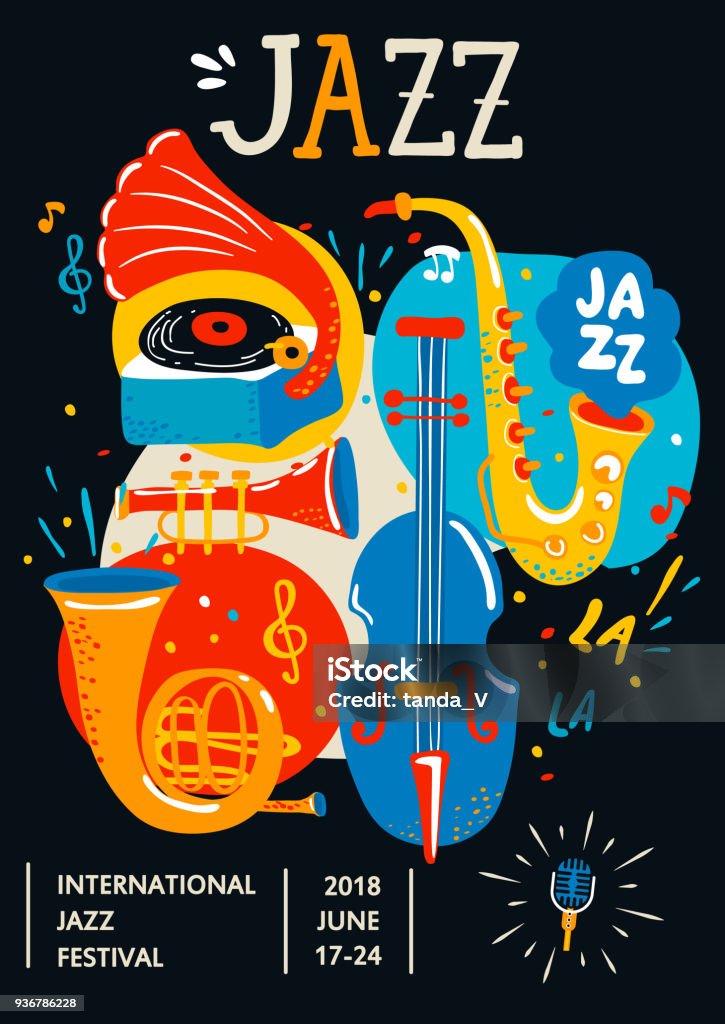 Poster for Jazz. Poster for Jazz. Creative modern banner, flyer for music concerts and festivals. Handdrawn lettering, vector illustration. Music stock vector