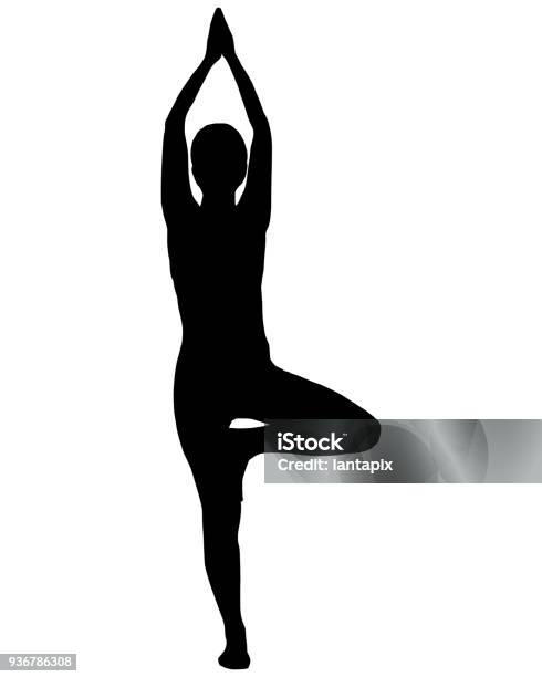 Silhouette Of Woman Doing Yoga Stock Illustration - Download Image Now - Yoga, In Silhouette, Tree