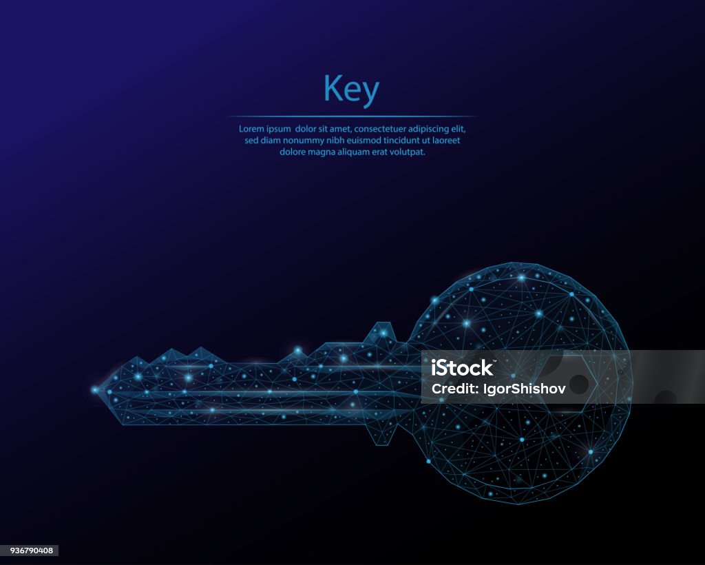 Abstract image of a key in the form of the constellation. Consisting of points and lines. Low poly vector background. Key stock vector