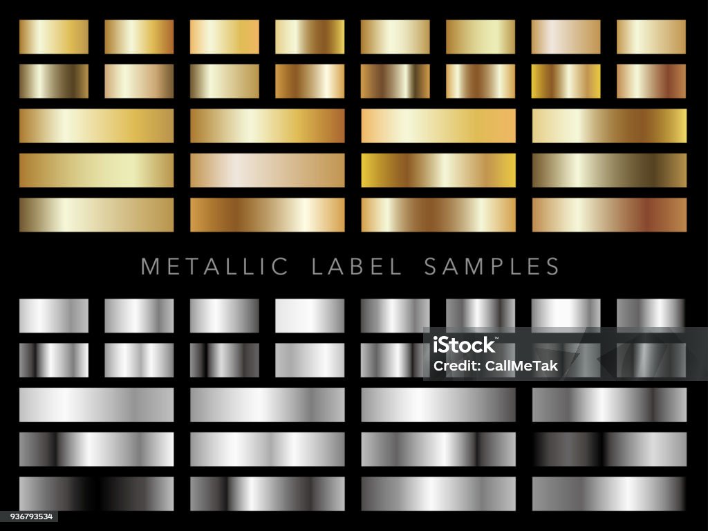 Set of assorted metallic label samples. Set of assorted metallic label samples, vector illustration. Gold - Metal stock vector