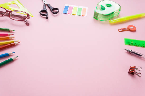 istock stationery flat lay on pale pink background 936795324