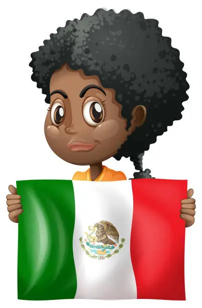 Vector illustration of Girl holding flag of Mexico