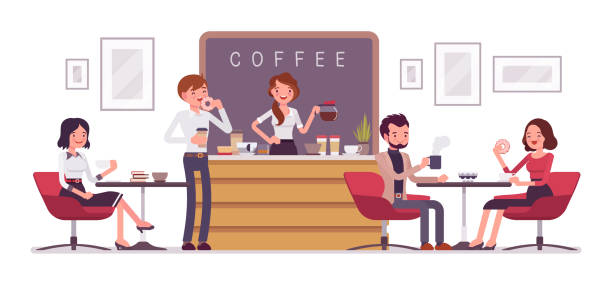 sklep cafe i ludzie relaks - business styles foods and drinks drinking stock illustrations