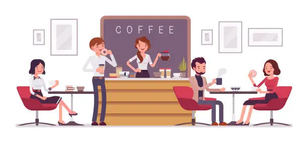 Vector illustration of Cafe shop and people relaxing