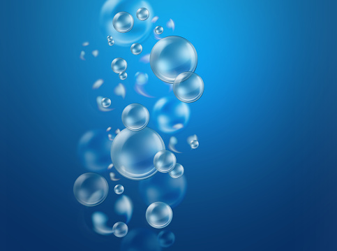 realistic air bubbles under water, nature background