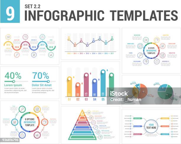 9 Infographic Templates Stock Illustration - Download Image Now - Banner - Sign, Bar Graph, Brochure