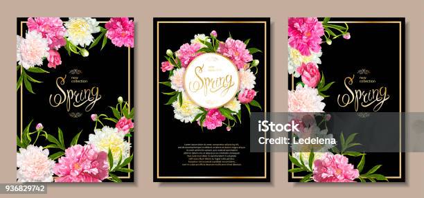 Spring Collection Backgrounds With Peones Stock Illustration - Download Image Now - Flower, Floral Pattern, Invitation