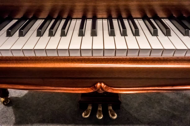 istock Mahogany grand piano keys close-up 936838078