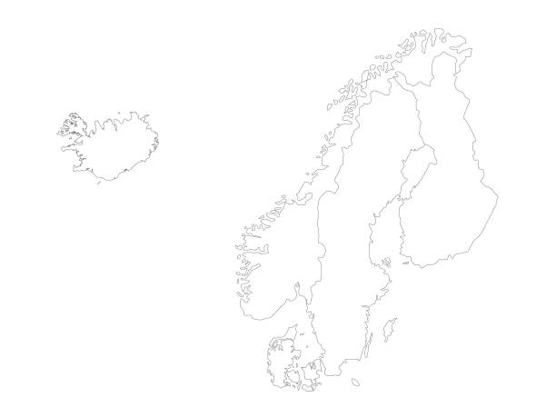 illustrazioni stock, clip art, cartoni animati e icone di tendenza di mappa dei paesi nordici - penisola scandinava