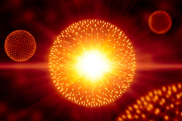 cg modell struktur form der kern atom atom bombe explodieren röntgen-strahlung aussenden oder leichte injektion von magnetfeldern und partikel aus der zentrale pulsar nano kernphysik wissenschaft. - nuclear energy flash stock-fotos und bilder