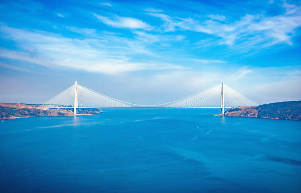 The Yavuz Sultan Selim Bridge is a bridge for rail and motor vehicle transit over the Bosphorus on sunny spring day, Istanbul, Turkey