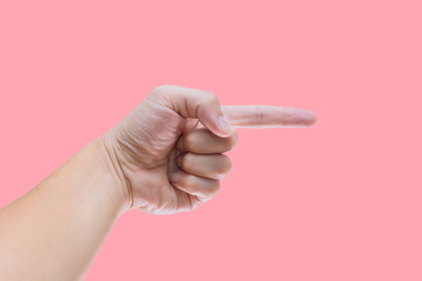 istock Hand finger guide pointing isolated on pink color background 936841992