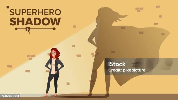 Imprenditrice Supereroe Shadow Vector Emancipazione Ambizione Successo Concetto Di Leadership Supereroe Aziendale Moderno Creativo Illustrazione Piatta Dei Cartoni Animati - Immagini vettoriali stock e altre immagini di Supereroe
