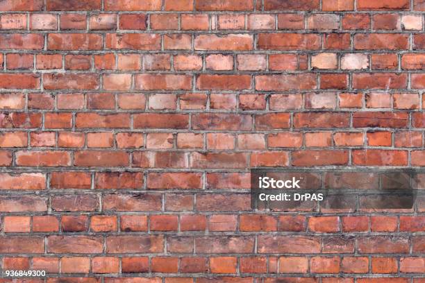 Old Orange Brick Wall Seamless Background Stock Photo - Download Image Now - Brick Wall, Brick, Red