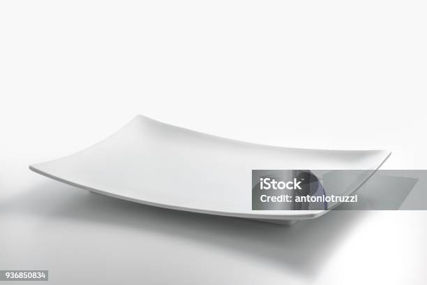 Empty White Rectangular Plate Stock Photo - Download Image Now - Plate, White Color, Tray