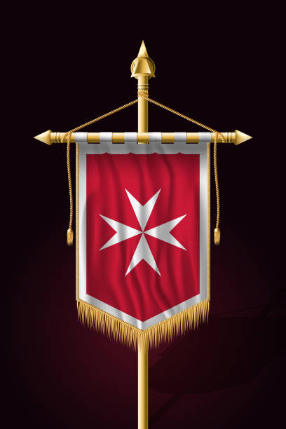 istock Flag of Malta. Version with Maltese Cross. Festive Vertical Banner. Wall Hangings with Gold Tassel Fringing 936854544