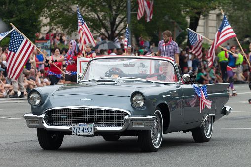 Washington, D.C., USA - July 4, 2015, The National Independence Day Parade is the  Fourth of July Parade in the capital of the United States, it  commemorates the adoption of the Declaration of Independence, only selected schools, and other groups participate.
