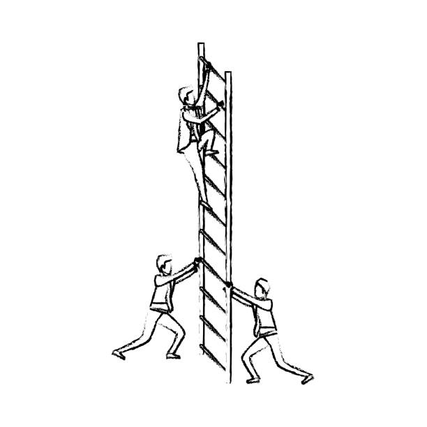 istock business men climbing wooden stairs silhouette blurred monochrome 936855738