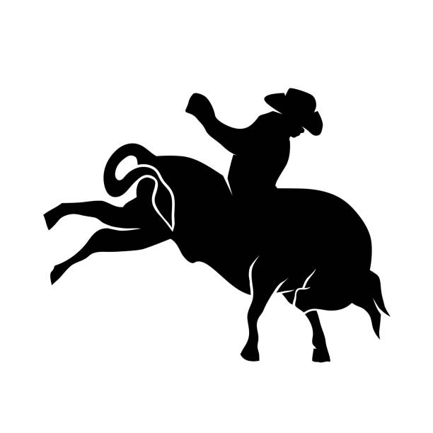 jazda czarnym bykiem - cowboy rodeo wild west bull stock illustrations