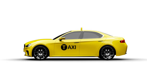 taxi cab in front of night city stock photo