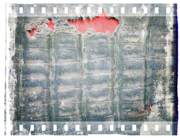 istock Vintage blue film strip frame with crocodile leather surface. 936861462