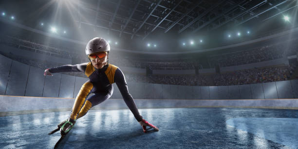 slide de atleta masculino pista curta na arena de gelo profissional - ski arena - fotografias e filmes do acervo