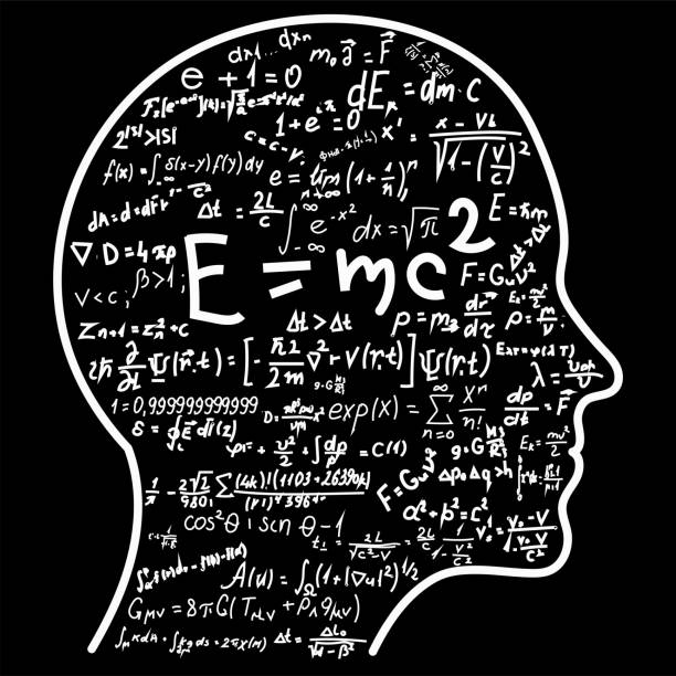 istock Scientific thinking. Outline of head filling math and physics formulas. Can illustrate topics related to science 936863596