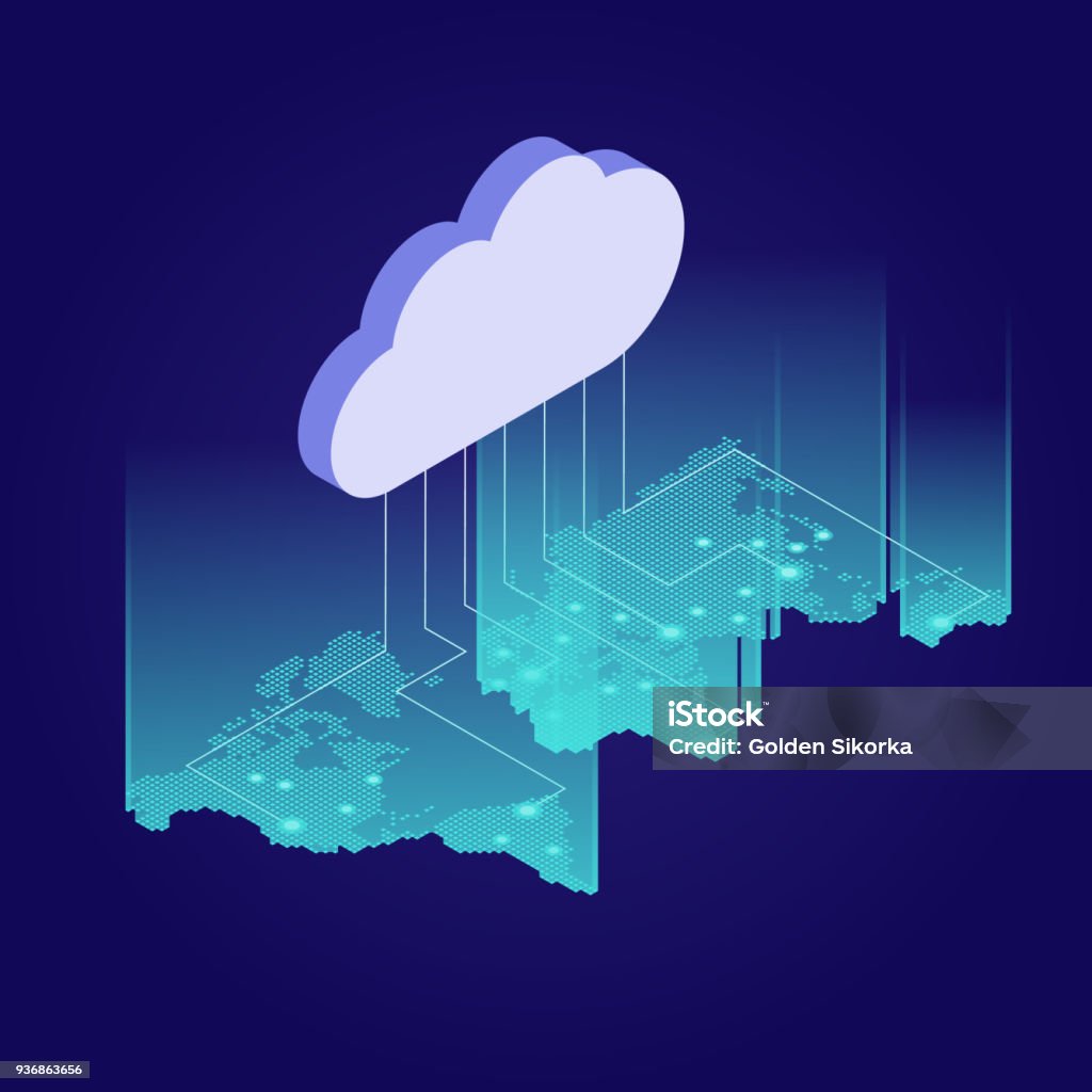 Isometric web banners for cloud computing services and technology, data storage Isometric web banners for cloud computing services and technology, data storage. Vector illustration concepts for web design, marketing, and graphic design. Cloud Computing stock vector