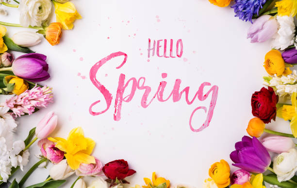 istock Easter and spring flat lay on a white wooden background. 936863660