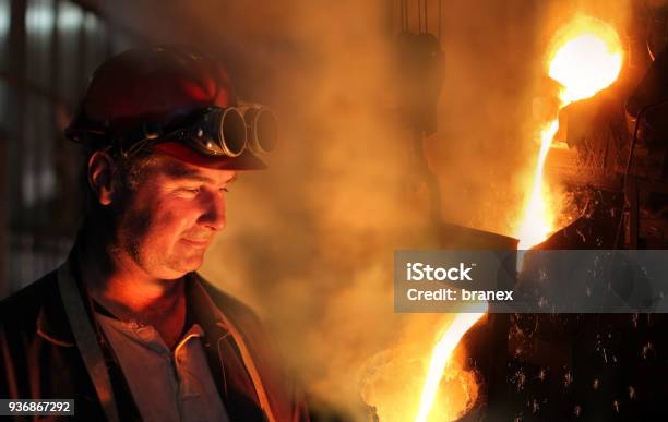 Hard Work In The Foundry Stock Photo - Download Image Now - Steel Mill, Metallurgy, Occupation