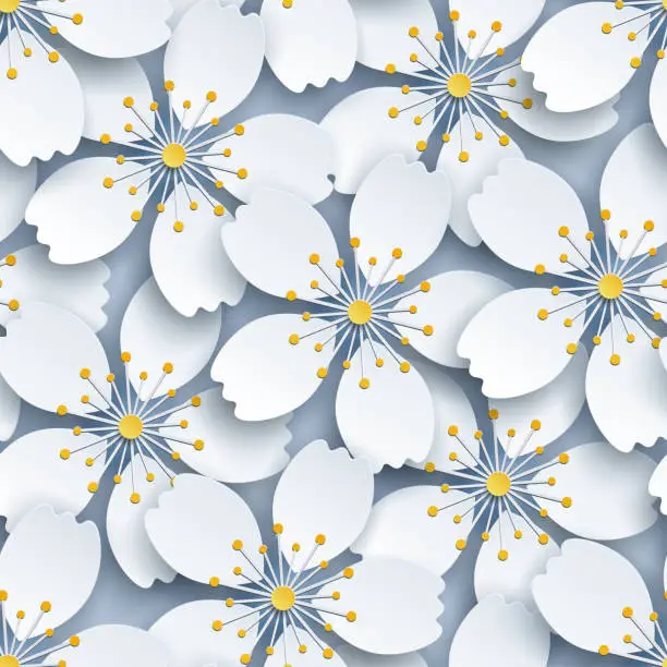 Vector illustration of Light seamless  background with white sakura