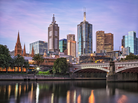 Melbourne city view from Southbank, across the Yarra River.