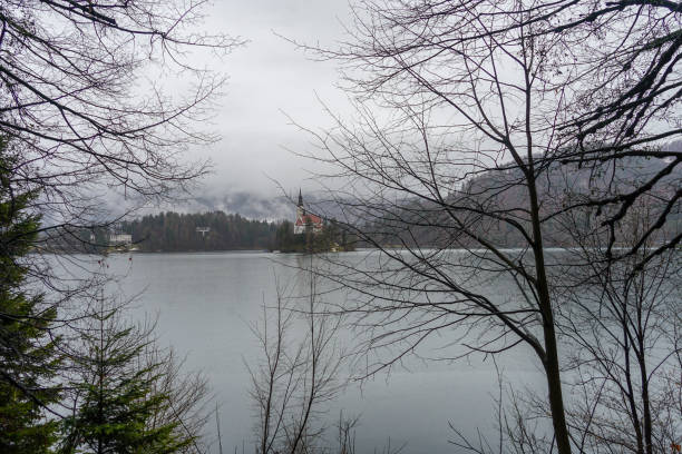 istock Bled lake and Bled lake island views, old town 936876502