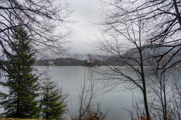 istock Bled lake and Bled lake island views, old town 936876532