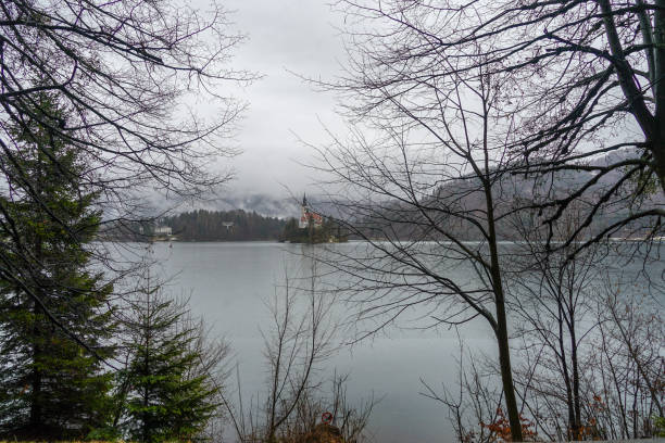 istock Bled lake and Bled lake island views, old town 936876562