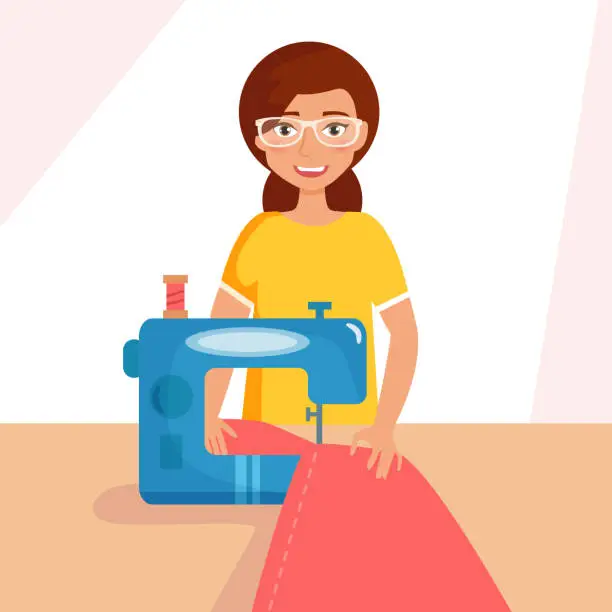 Vector illustration of Woman seamstress work