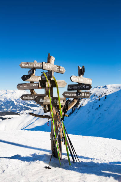 Austrian Alps and Directional Sign, St. Johann, Tyrol, Austria