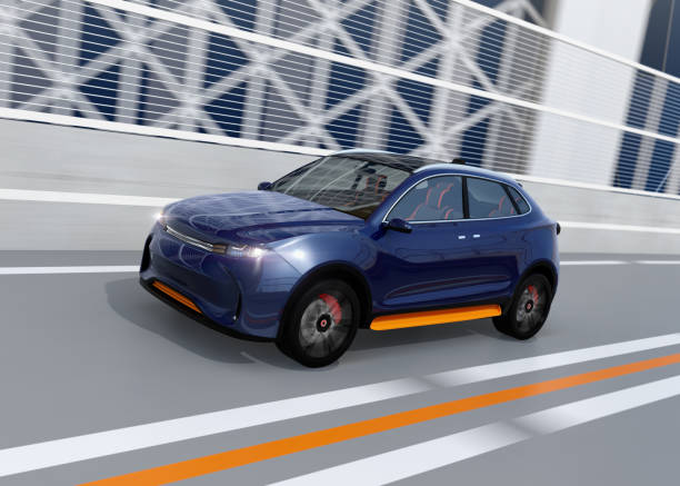 istock Metallic blue autonomous electric SUV driving on the highway 936882654