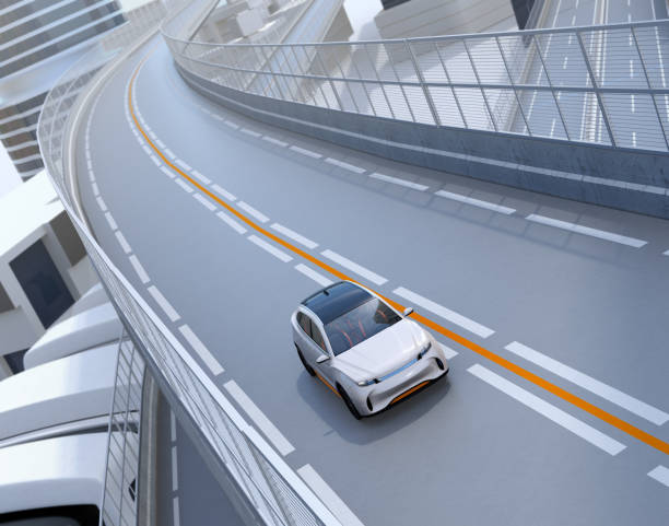 istock Front view of white electric SUV driving on the highway 936882954