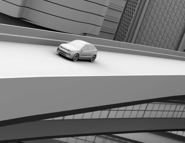 istock Clay model rendering of autonomous electric SUV driving on the highway 936883382