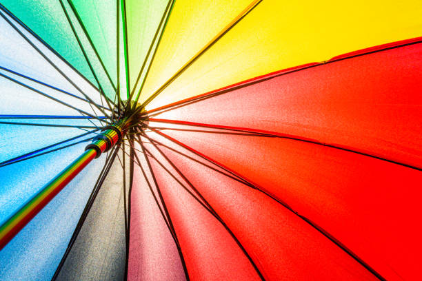istock Bottom view of Rainbow umbrella texture background. 936889482
