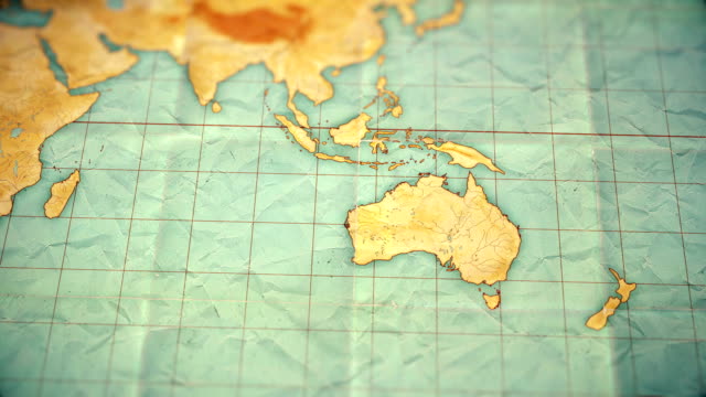 vintage sepia colored world map - zoom in to Australia - blank version
