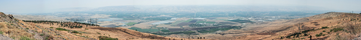 Panoramic view of the Jordan Valley from the walls of the Belvoir fortress - Jordan Star - in the Jordan Star National Park near Afula town in Israel