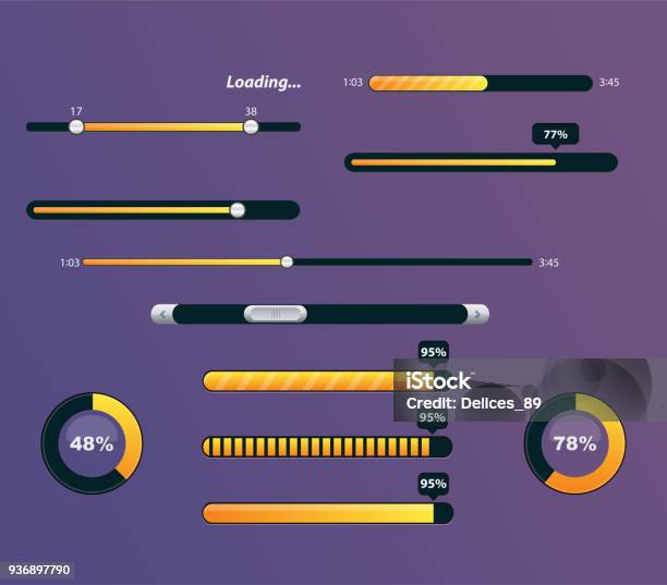 Set Of Progress Bars With Percentages Stock Illustration - Download Image Now - Progress Bar, Gauge, Downloading