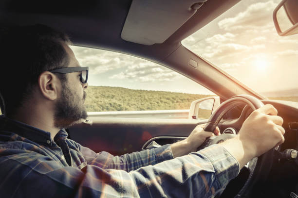 istock Car interior on the motorway with navigation under sunset 936898090
