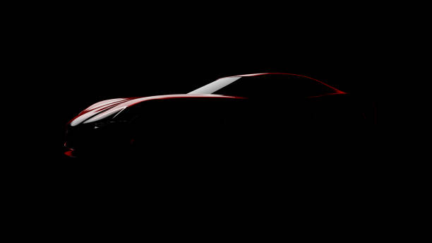 red sports car silhouette on black background stock photo